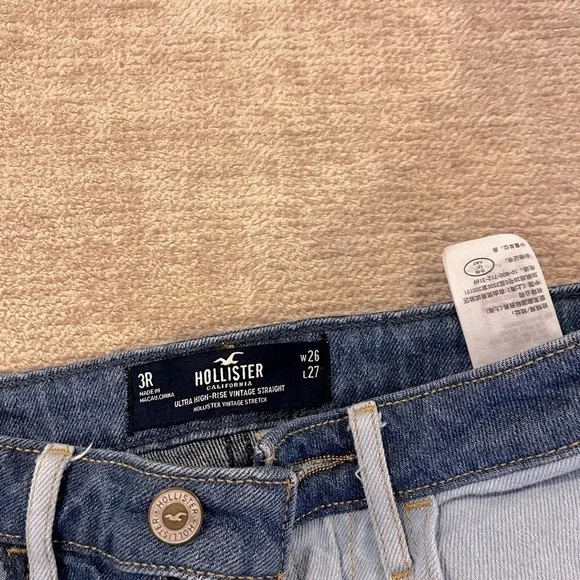 Hollister Ultra High-Rise Vintage Straight Denim Jeans Patchwork Women's Size 3R - Picture 4 of 6